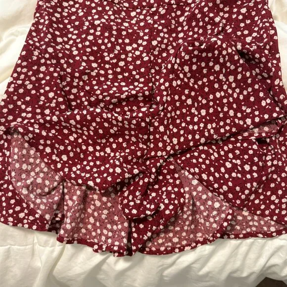 SHEIN Floral Print Tie Shoulder Knot Front Cami Burgundy Dress - Picture 3 of 5